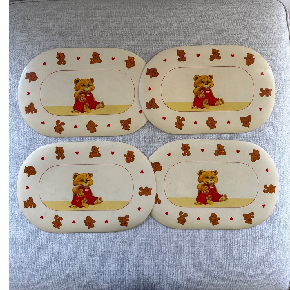 Vintage LOT OF 4 Maytex Teddy Bear Heart Placemats Cottagecore Retro 80s
